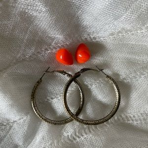 4 pairs - GT hoop, Pink seedbeads wire loop, Orange triangle post, Small C-shape